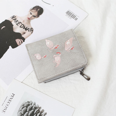 Мини дамски портфейл с декорация фламинго