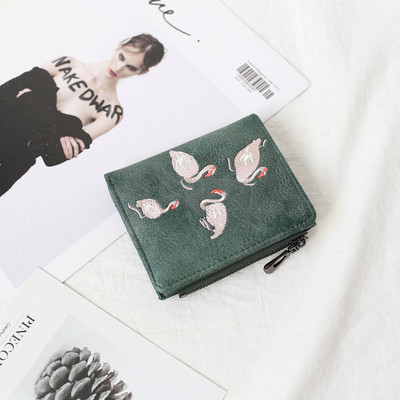 Мини дамски портфейл с декорация фламинго