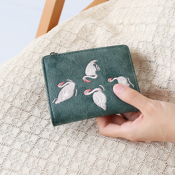 Мини дамски портфейл с декорация фламинго