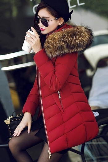 Зимно дамско яке с качулка и пух в няколко цвята