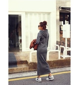 Дълга зимна спортна дамска рокля с джоб и качулка