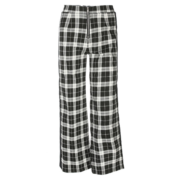 Спортно-елегантен дамски панталон на каре с преден цип, тип Чарлстон