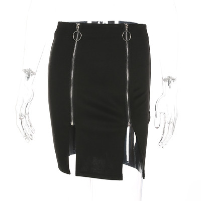 Стилна дамска пола с ципове и висока талия в черен цвят тип slim