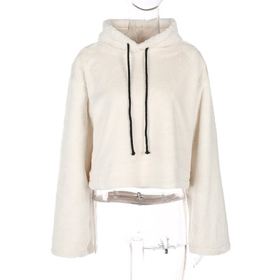 Спортно-елегантен плюшен дамски суичър с качулка