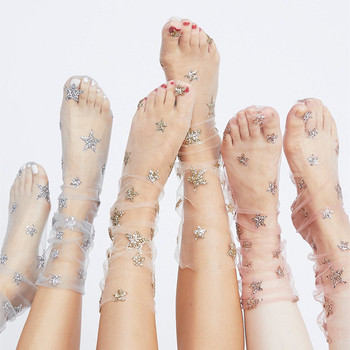 Модерни дамски прозрачни чорапи с декорация звезди