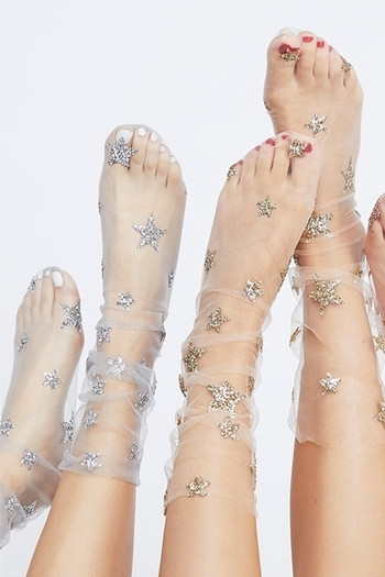 Модерни дамски прозрачни чорапи с декорация звезди