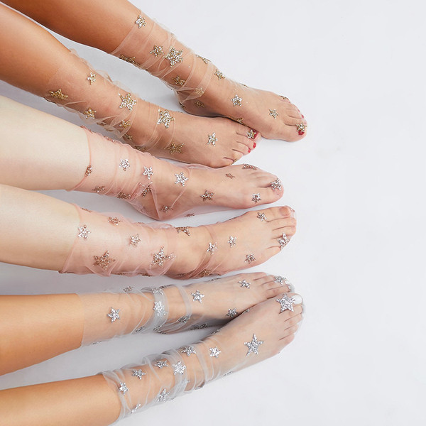 Модерни дамски прозрачни чорапи с декорация звезди