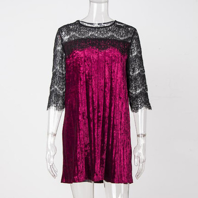 Стилна дамска ефирна рокля с дантелени ръкави