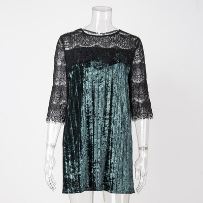 Стилна дамска ефирна рокля с дантелени ръкави