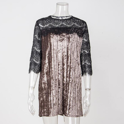 Стилна дамска ефирна рокля с дантелени ръкави