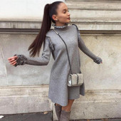 Есенно-зимна стилна дамска рокля с поло яка в свободен стил
