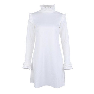 Есенно-зимна стилна дамска рокля с поло яка в свободен стил