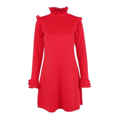 Есенно-зимна стилна дамска рокля с поло яка в свободен стил