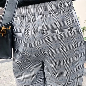 Стилни дамски панталони в сив цвят с висока талия и прав модел