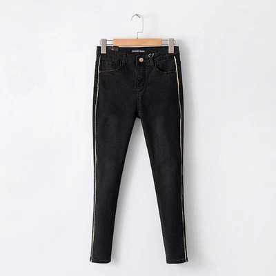 Семпъл модел дамски дънки с висока талия в черен цвят  