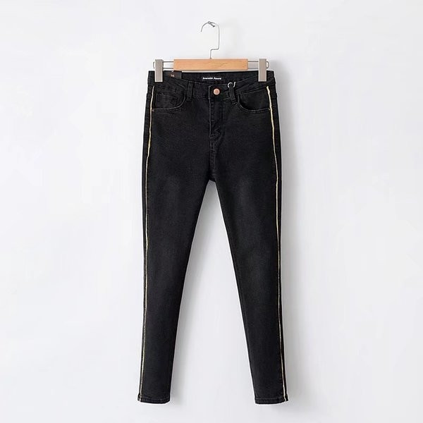 Семпъл модел дамски дънки с висока талия в черен цвят  