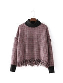 Ежедневен есенно-зимен дамски пуловер с ресни и поло яка