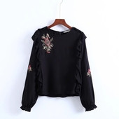 Дамска блуза в черен цвят с бродерия