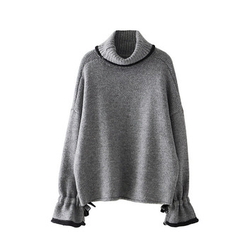 Πλεκτό γυναικείο πουλόβερ σε γκρι  χρώμα σε ελαφρή στυλ με κολάρο 