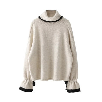 Πλεκτό γυναικείο πουλόβερ σε γκρι  χρώμα σε ελαφρή στυλ με κολάρο 