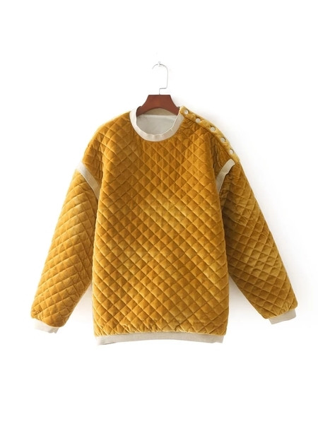 Есенно-зимна дамска блуза в два цвята с копчета и О-образно деколте