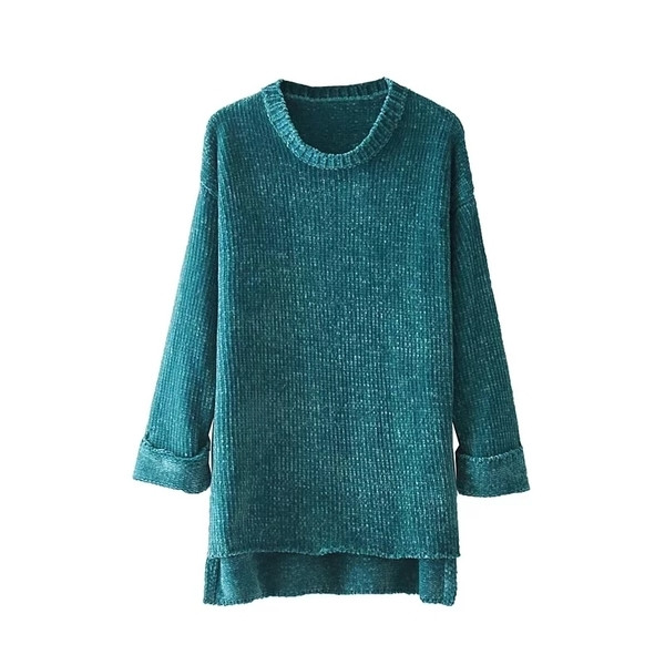 Топъл дамски пуловер с асиметрична дължина в два цвята