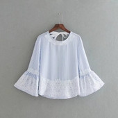 Ефирна дамска риза с дантела в свободен стил, подходяща за ежедневие