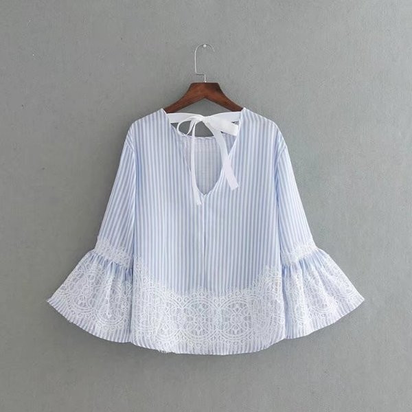 Ефирна дамска риза с дантела в свободен стил, подходяща за ежедневие