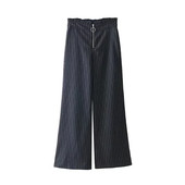 Официален дамски панталон в широк модел на райе