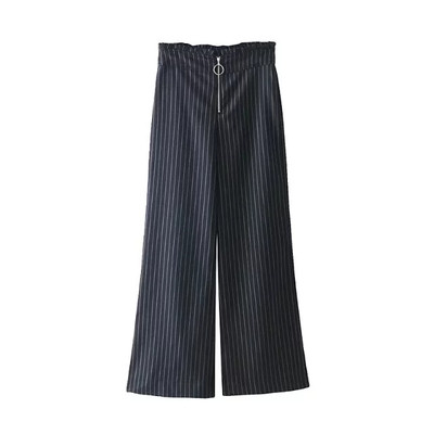 Официален дамски панталон в широк модел на райе