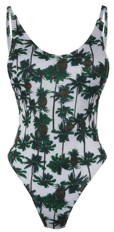 Стилен дамски цял дамски бански с гол гръб и с принт