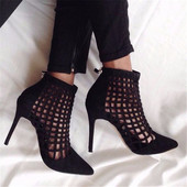 Стилни дамски обувки с висок ток - заострени и с мрежа