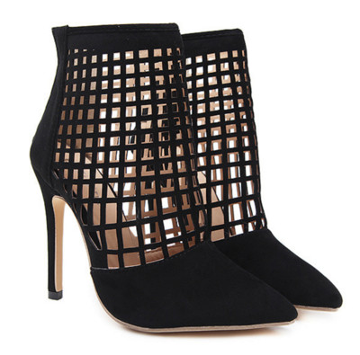 Стилни дамски обувки с висок ток - заострени и с мрежа