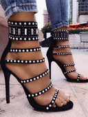 Стилни дамски сандали с висок ток с каишки и декорация