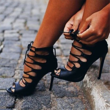 Стилни дамски сандали с висок ток от еко кожа