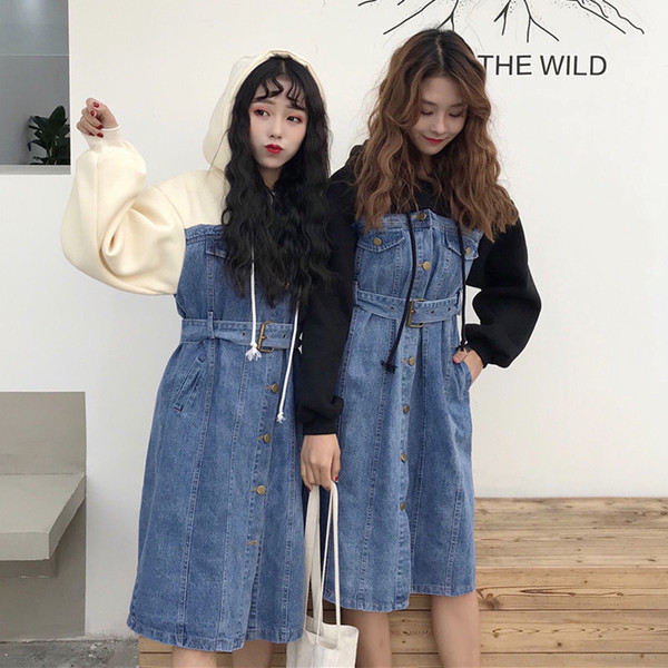 Есенно-зимна дамска дънкова рокля, подходяща за ежедневие