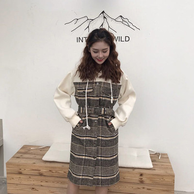 Ежедневна дамска рокля с принт с дълъг ръкав и качулка