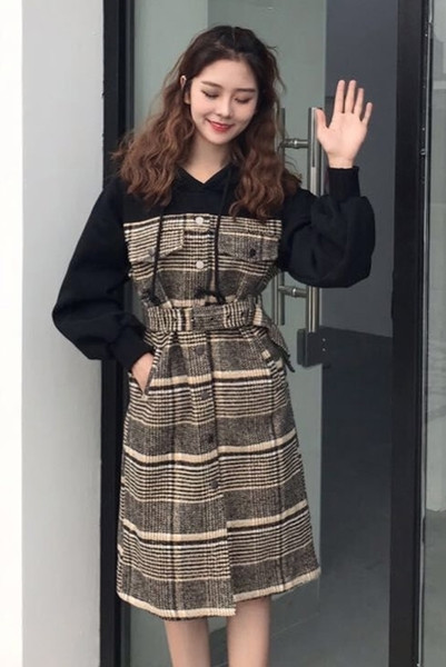 Ежедневна дамска рокля с принт с дълъг ръкав и качулка