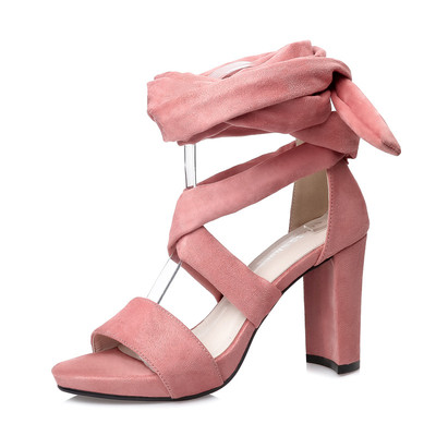 Ежедневни дамски сандали с ток и дълги каишки