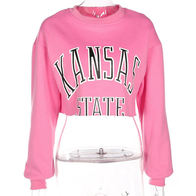 Спортен дамски скъсен суичър с надпис