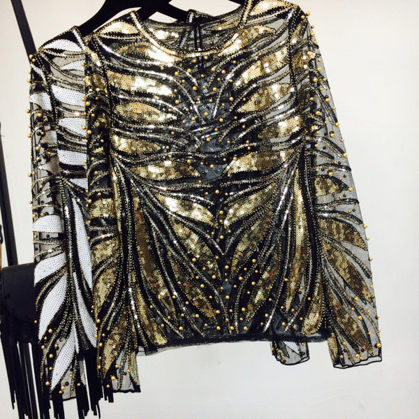 Елегантна дамска блуза с пайети в два цвята