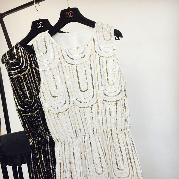 Стилна вечерна дамска рокля в два цвята с пайети