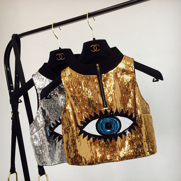 Top de dama elegant cu paiete si o imagine in doua culori