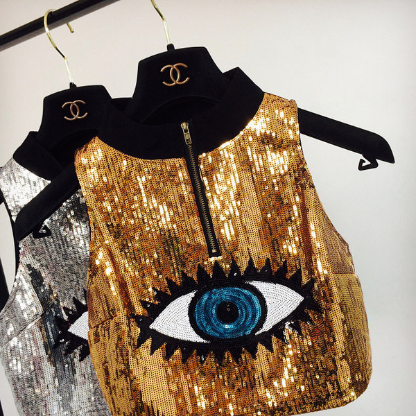 Top de dama elegant cu paiete si o imagine in doua culori