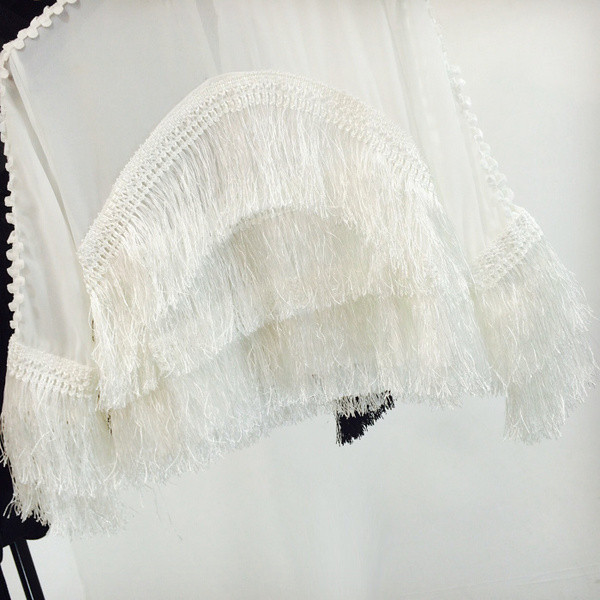 Елегантна прозачна дамска блуза с ресни в два цвята