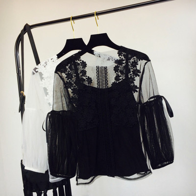 Дамска ефирна риза с дантела в три цвята