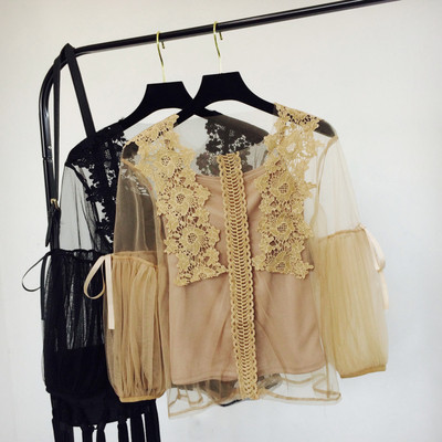 Дамска ефирна риза с дантела в три цвята