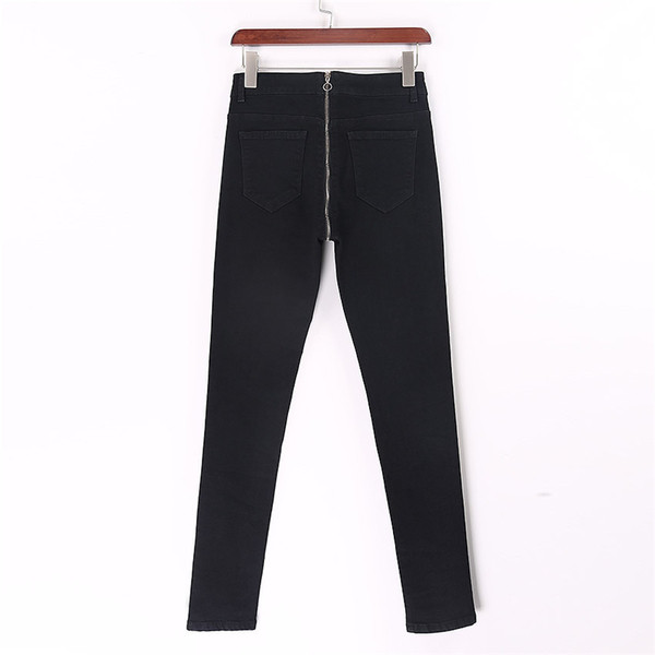 Страхотни впити дамски панталони с ексцентричен цип в задната си част, черни