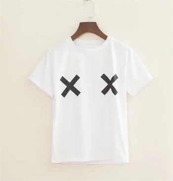 Σέξυ casual γυναικείο T-shirt με κολάρο σε σχήμα O και κοντά μανίκια - 2 χρώματα