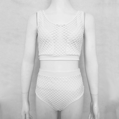 Costum de baie de damă foarte actual în 2 părți cu efecte transparente - alb-negru